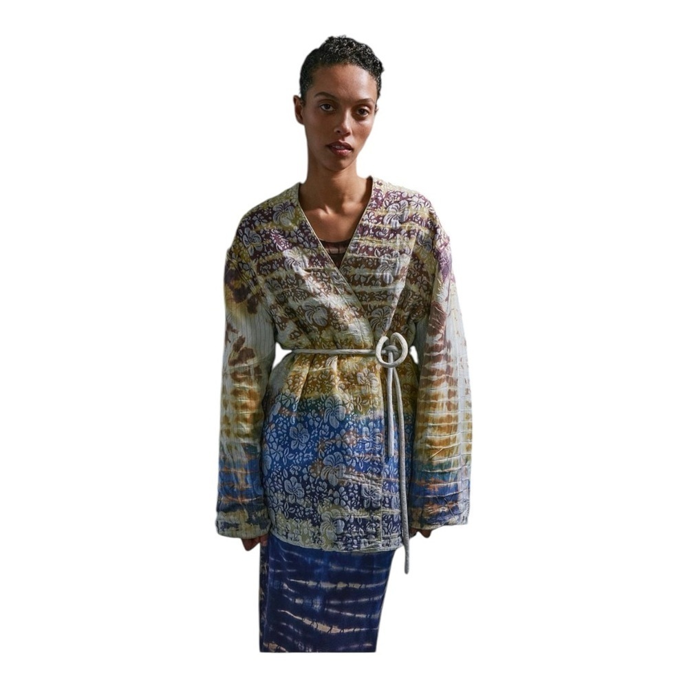 Raquel Allegra Quilted Tie Waist Rainbow Halo Overcoat Jacket Size XS NWT - Picture 14 of 15
